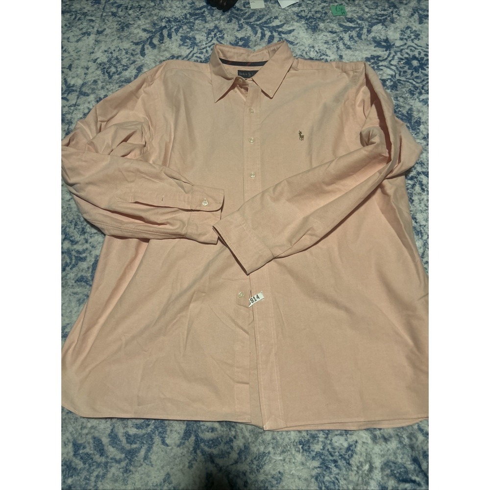 Polo Ralph Lauren Classic Fit Striped Oxford Shirt Salmon Men Sz 2XL Flesh Pony